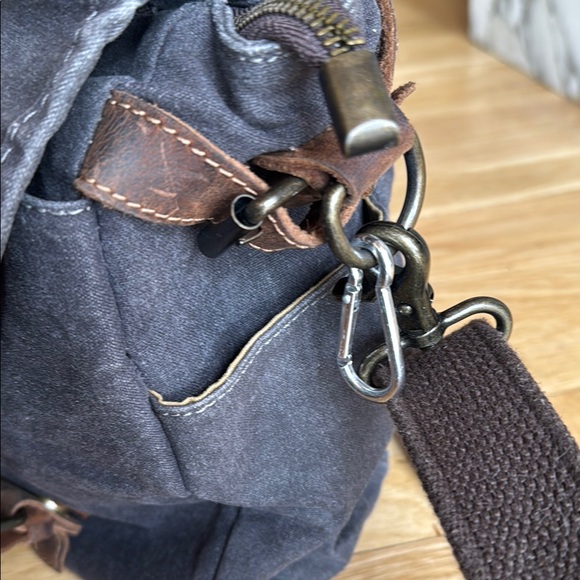 Waxed Canvas Messenger Bag with Leather Accents - Picture 6 of 13